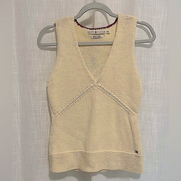 Tommy Hilfiger Sweater Vest Sleeveless Knit Cream Retro - Picture 1 of 4